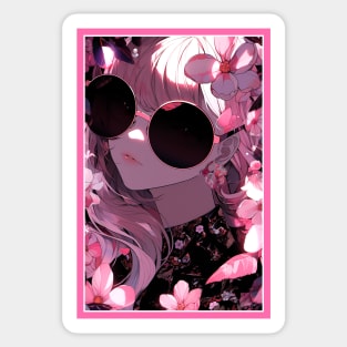 Aesthetic Anime Girl Pink Rosa Black | Quality Aesthetic Anime Design | Chibi Manga Anime Art Sticker